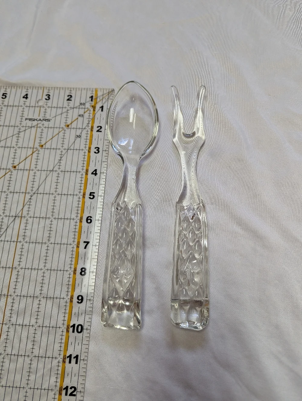 Anchor Hocking Wexford MCM Diamond Point Glass Serving Spoon & Fork Set 10